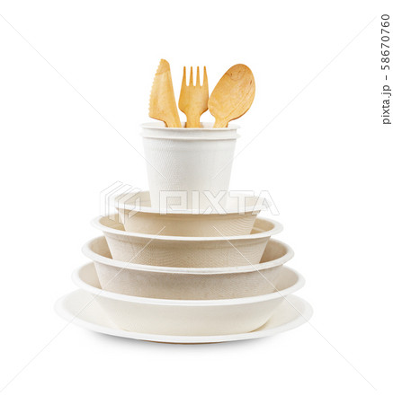 Set of unbleached plant fiber food box and paper 58670760