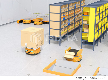 物流センターに仕分けを行うAMR自律型協働ロボットのコンセプトイメージ 物流センターに仕分けを行うAMR自律型協働ロボットのコンセプトイメージ 58670998