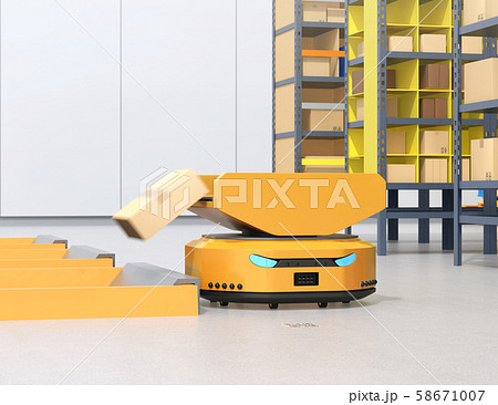 物流センターに仕分けを行うamr自律型協働ロボットのコンセプトイメージのイラスト素材