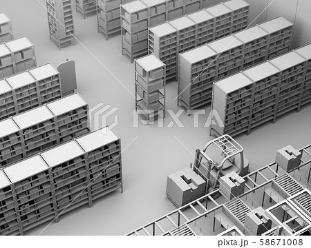 商品棚を運んでいるAMR自律型協働ロボットのクレイレンダリングイメージ 商品棚を運んでいるAMR自律型協働ロボットのクレイレンダリングイメージ 58671008