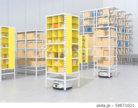 商品棚を運んでいるamr自律型協働ロボットのコンセプトイメージのイラスト素材