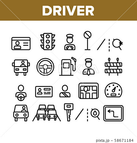 Driver Collection Car Elements Icons Set Vector 58671184