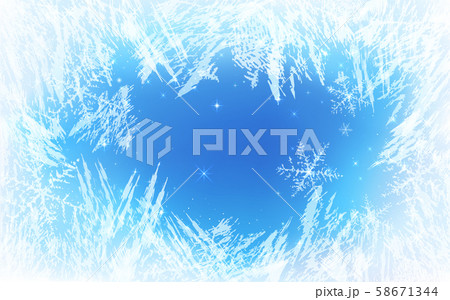 Frost pattern background. Frozen texture in winter (vector ice crystals) with snowflakes 58671344