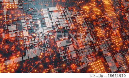 Abstract futuristic design. Tech wall with red bright elements Abstract futuristic design. Tech wall with red bright elements 58671950