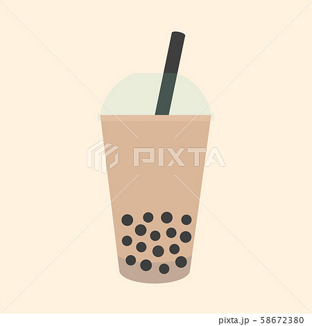流行の飲み物 タピオカドリンク タピオカミルクティーイメージ素材 ミルキーライトブラウン背景 のイラスト素材