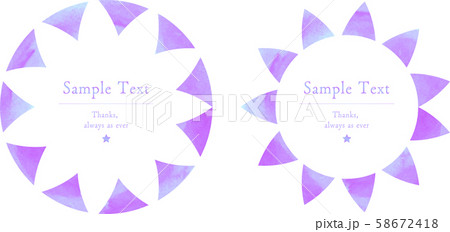 サークル フレーム 枠 円 丸 リース ガーランド 水彩 薄紫 パープル ラベンダー ライラックのイラスト素材