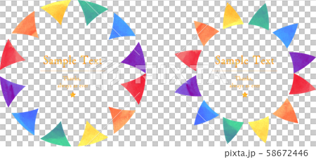 サークル_フレーム_枠_円_丸_フラッグ_三角_ガーランド_水彩_レインボー_虹色 58672446