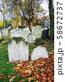 Autumn ancient graveyard with orange leaves and 58672737