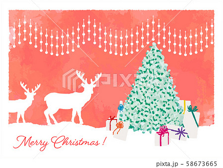 大人っぽいクリスマスのピンク系イラスト クリスマスツリー トナカイ プレゼント オーナメントのイラスト素材