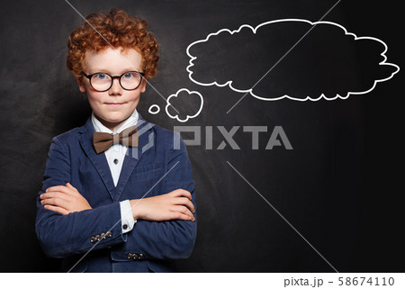 Portrait of handsome child boy and empty speech Portrait of handsome child boy and empty speech 58674110