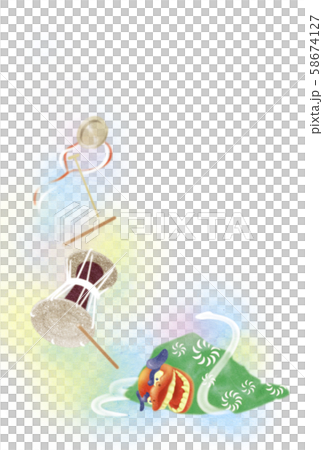 [新年賀卡插圖]舞獅，蛇，日本樂器 58674127