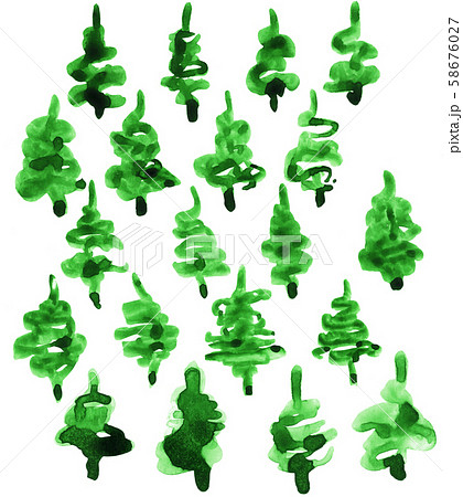 Hand Drawn Abstract Christmas Tree Watercolor Set Hand Drawn Abstract Christmas Tree Watercolor Set 58676027