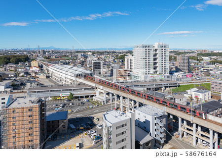 東京近郊の住宅街　千葉県松戸市　東松戸駅周辺から都心方向の眺望 58676164