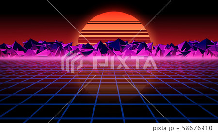 Retro futuristic background. Virtual space on the background of stars and rocks Retro futuristic background. Virtual space on the background of stars and rocks 58676910