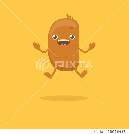 vector funny cartoon cute smiling tiny potato isolated on yellow background. vegetable funky 58676913