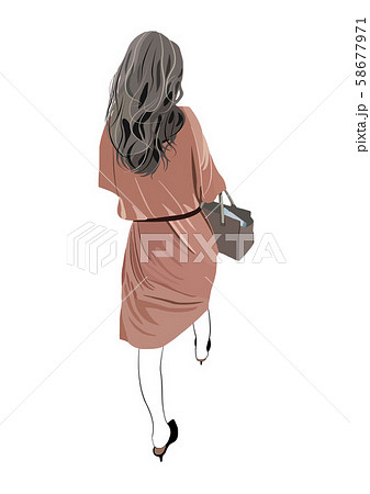 気になるロングヘアーの女性の後ろ姿のイラスト素材 58677971 Pixta
