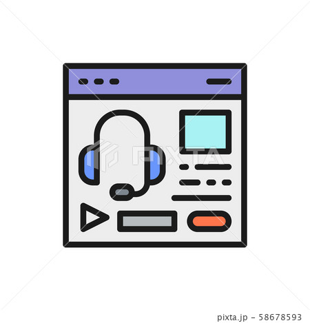 Audio course, podcast, education website flat color line icon. Audio course, podcast, education website flat color line icon. 58678593