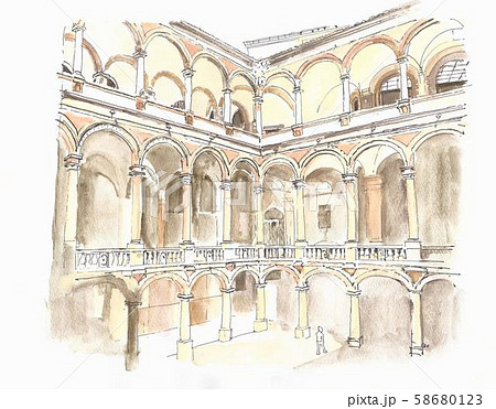 世界遺産の街並 イタリア パレルモのノルマン宮殿 マケイダの中庭のイラスト素材