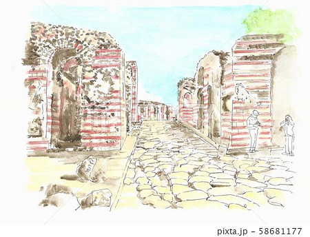 世界遺産の街並 イタリア ポンペイ遺跡のイラスト素材