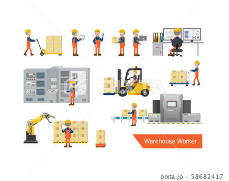 Set of warehouse worker Set of warehouse worker 58682417