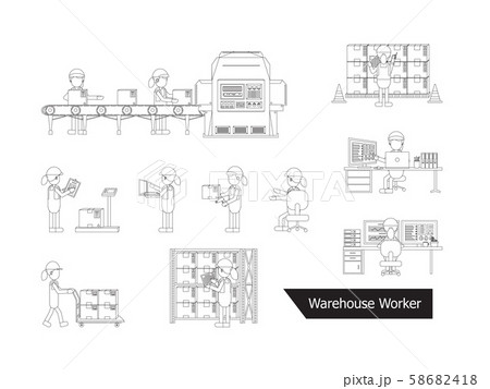 Set of female warehouse workers 58682418