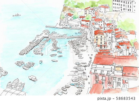 ヨーロッパの街並み イタリア ソレントのマリーナピッコロのイラスト素材 ヨーロッパの街並み イタリア ソレントのマリーナピッコロのイラスト素材
