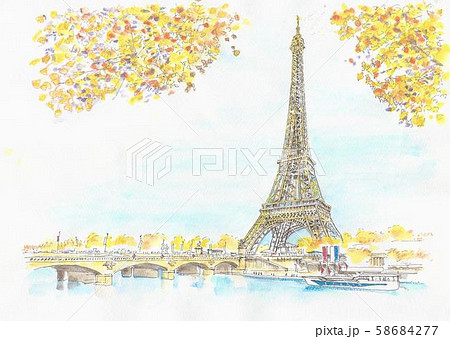 世界遺産の街並 フランス パリのエッフェル塔 秋のイラスト素材