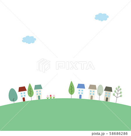 かわいい家と木と原っぱのイラストのイラスト素材 58686286 Pixta