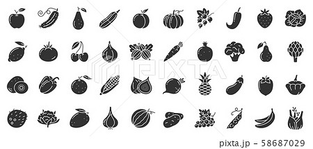 Fruit berry vegetable food glyph icon vector set 58687029