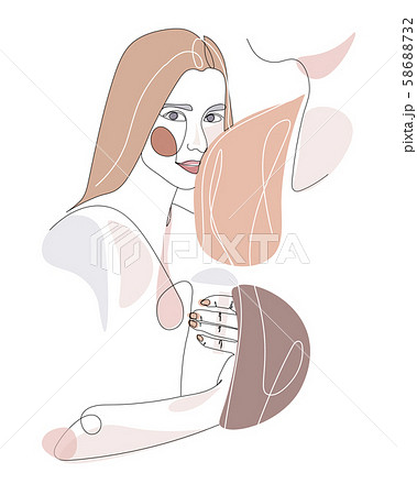 Coffee and croissant continuous line drawing element isolated on white background for logo or 58688732