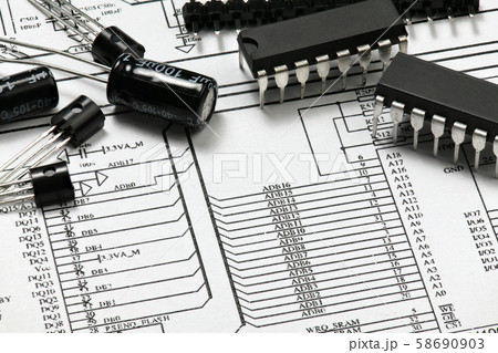 closeup of electronic components, unit, part, closeup of electronic components, unit, part, 58690903
