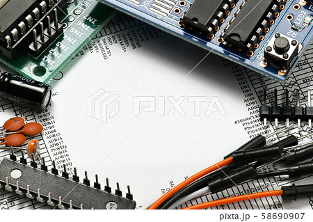 white blank space and closeup of electronic white blank space and closeup of electronic 58690907