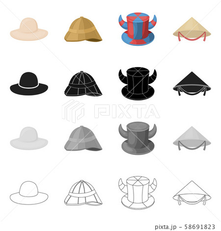 Vector illustration of hat and cap logo. Set of hat and model stock vector illustration. Vector illustration of hat and cap logo. Set of hat and model stock vector illustration. 58691823