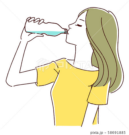 水を飲む女性のイラストのイラスト素材
