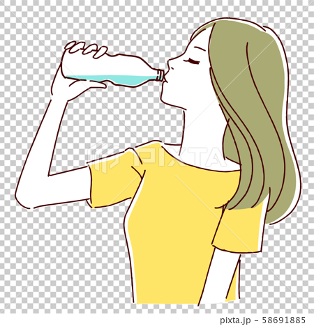 水を飲む女性のイラストのイラスト素材