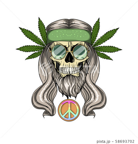 Hippie skull with hair 58693702
