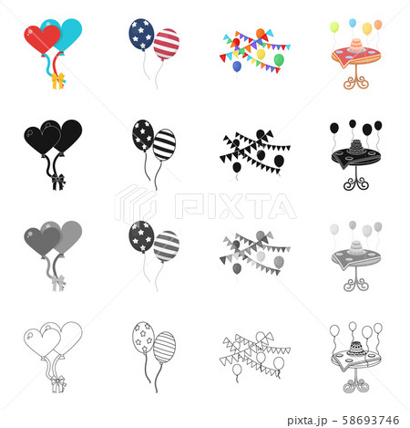Isolated object of happy and fun icon. Set of happy and balloon stock vector illustration. 58693746