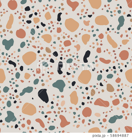 Terrazzo modern seamless texture pattern. Chaotic stone pieces and glass fragments background. Wallpaper, wrapping paper, textile geometric design. Vector illustration. 58694887