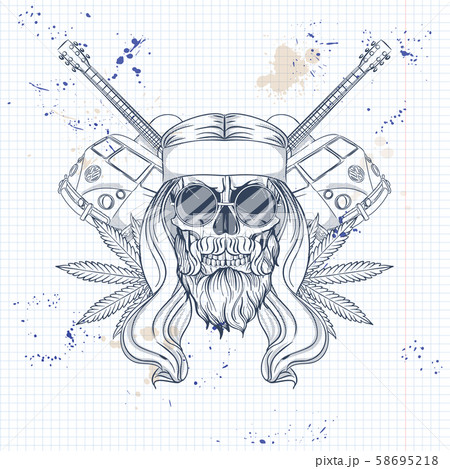 Hippie skull with hair 58695218