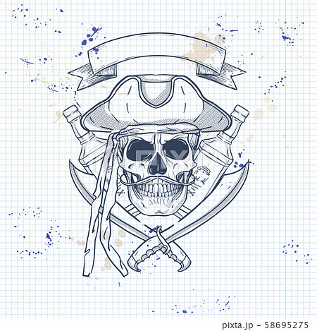 Sketch pirate skull with sword Sketch pirate skull with sword 58695275