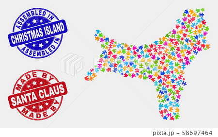 Component Christmas Island Map and Grunge Assembled and Made by Santa Claus Seals Component Christmas Island Map and Grunge Assembled and Made by Santa Claus Seals 58697464