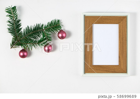 Festive composition of Christmas decorations. 58699689