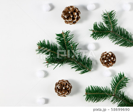 Festive composition of Christmas decorations. 58699690