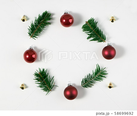 Festive composition of Christmas decorations. 58699692