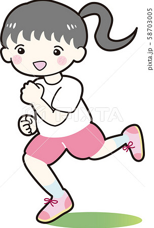 走る 子ども 女の子 体操着 ピンク色 ランニング イラストのイラスト素材