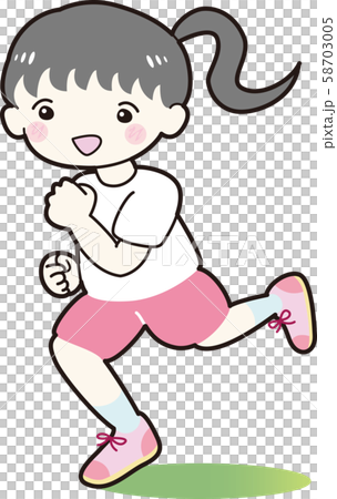 走る 子ども 女の子 体操着 ピンク色 ランニング イラストのイラスト素材
