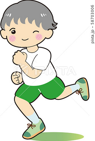 走る 子ども 男の子 体操着 緑色 ランニング イラストのイラスト素材