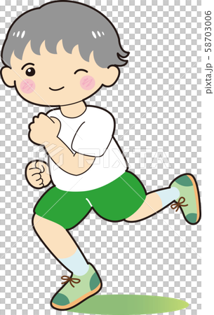 走る 子ども 男の子 体操着 緑色 ランニング イラストのイラスト素材