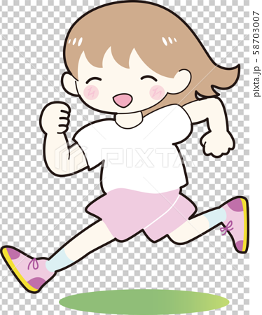 走る 子ども 女の子 体操着 うすピンク色 ランニング イラストのイラスト素材