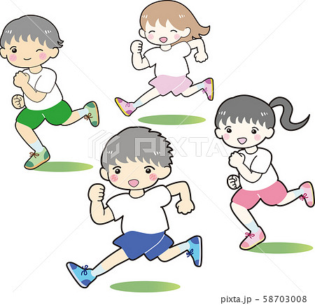 走る 子どもたち 4人 セット 男の子 女の子 体操着 ランニング イラストのイラスト素材